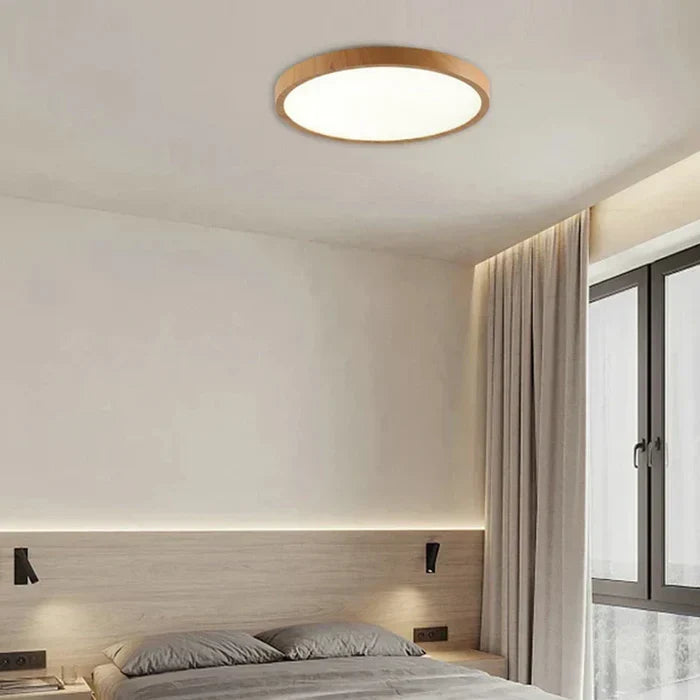 Moderne rund LED-loftlampe med trærand