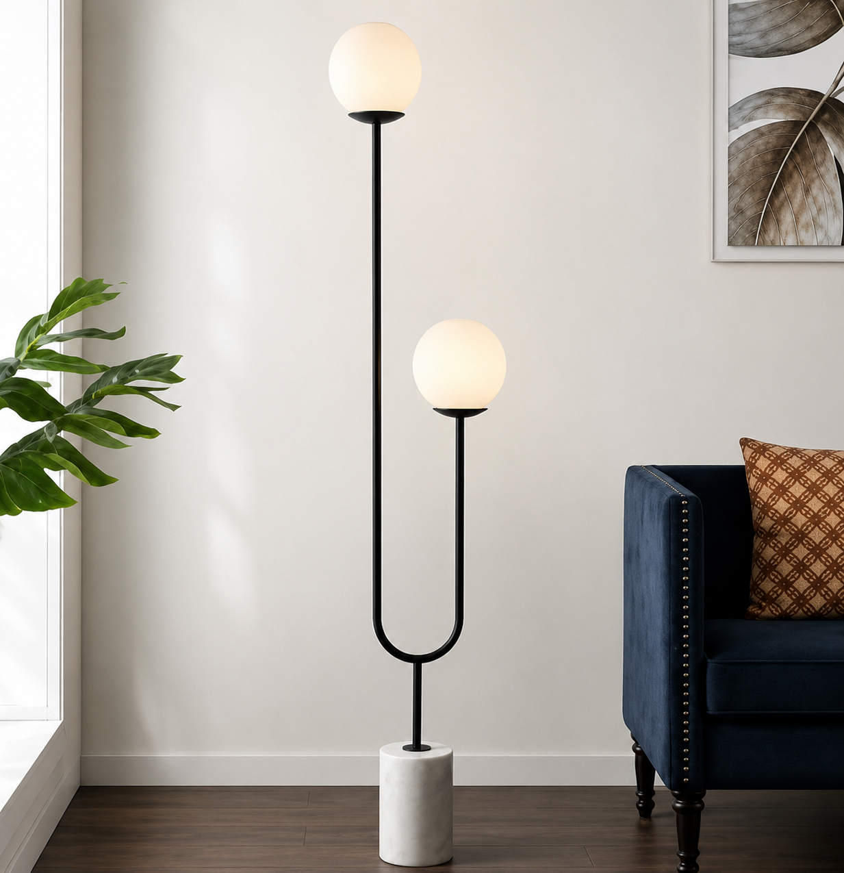 Stilfuld marmor dobbelt gulvlampe