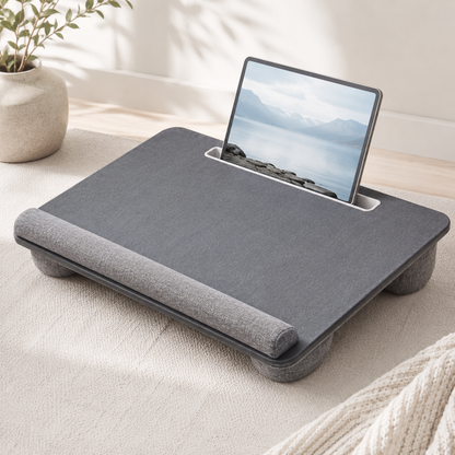 Laptopbord med pude og tablet-holder til komfortabelt arbejde