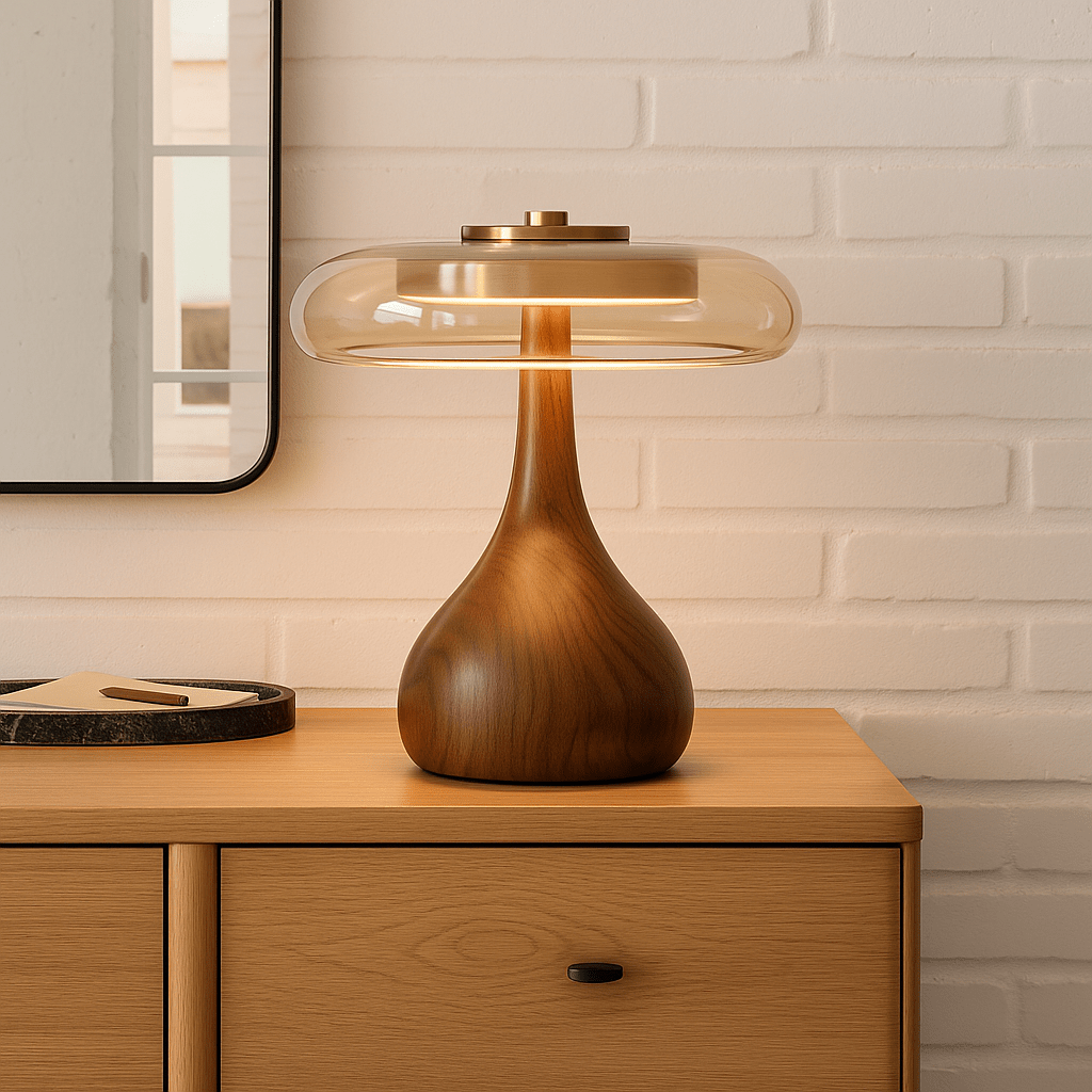 Dæmpbar LED Bordlampe – Træbase, Moderne Design til Stue, Soveværelse eller Kontor