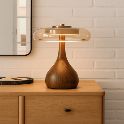 Dæmpbar LED Bordlampe – Træbase, Moderne Design til Stue, Soveværelse eller Kontor