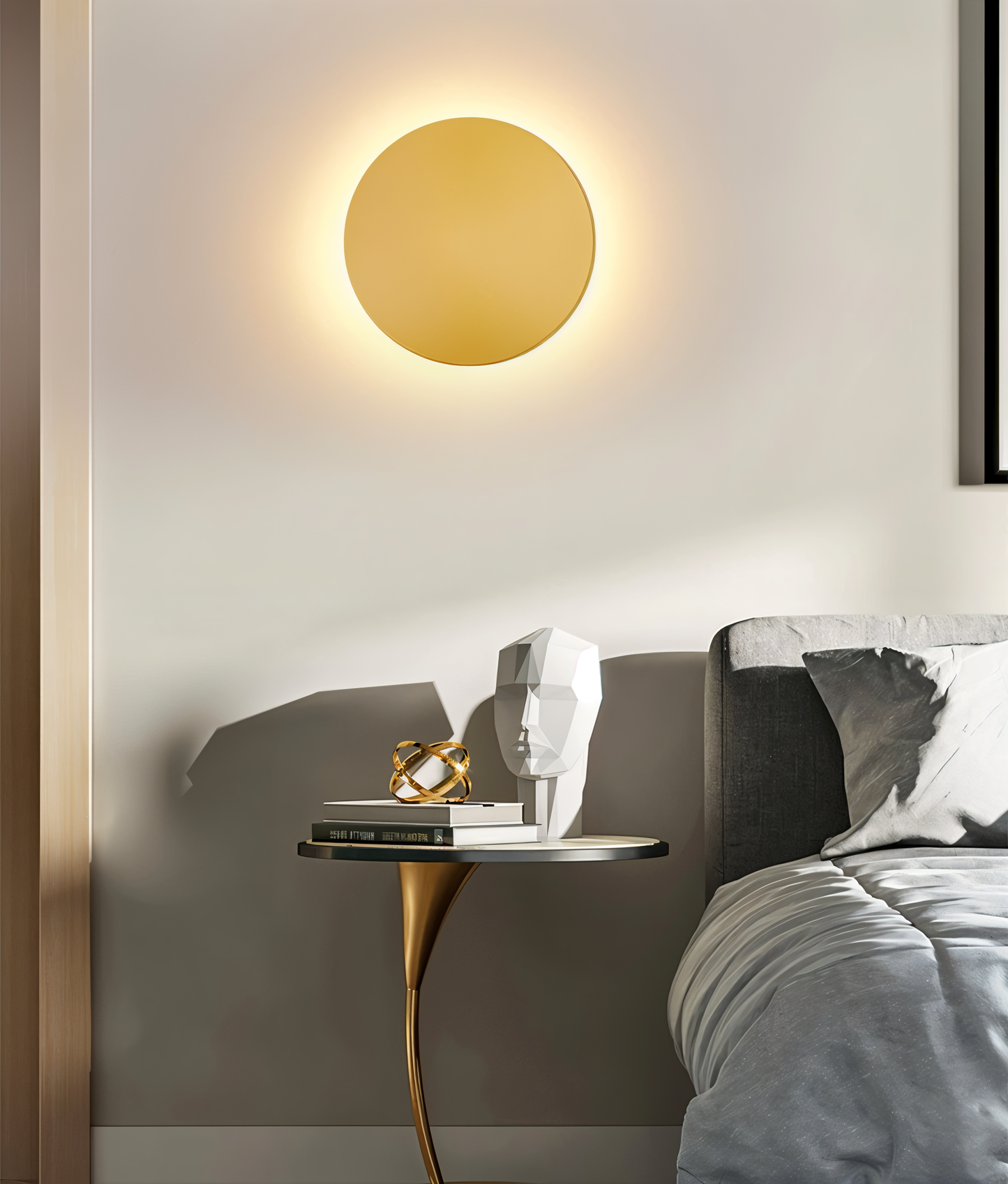 Lunaris – Moderne Rund LED Væglampe i Metal med Varmt Lys