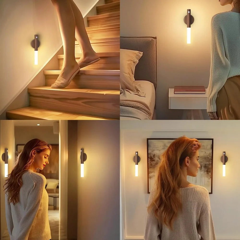 Moderne væglampe i træ med LED og bevægelsessensor