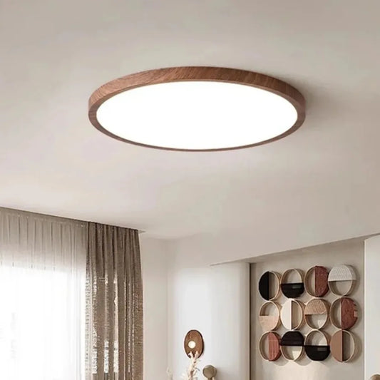 Moderne rund LED-loftlampe med trærand