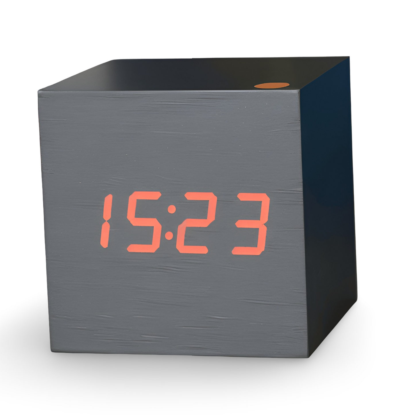 Digital LED vækkeur i træ – minimalistisk kubedesign