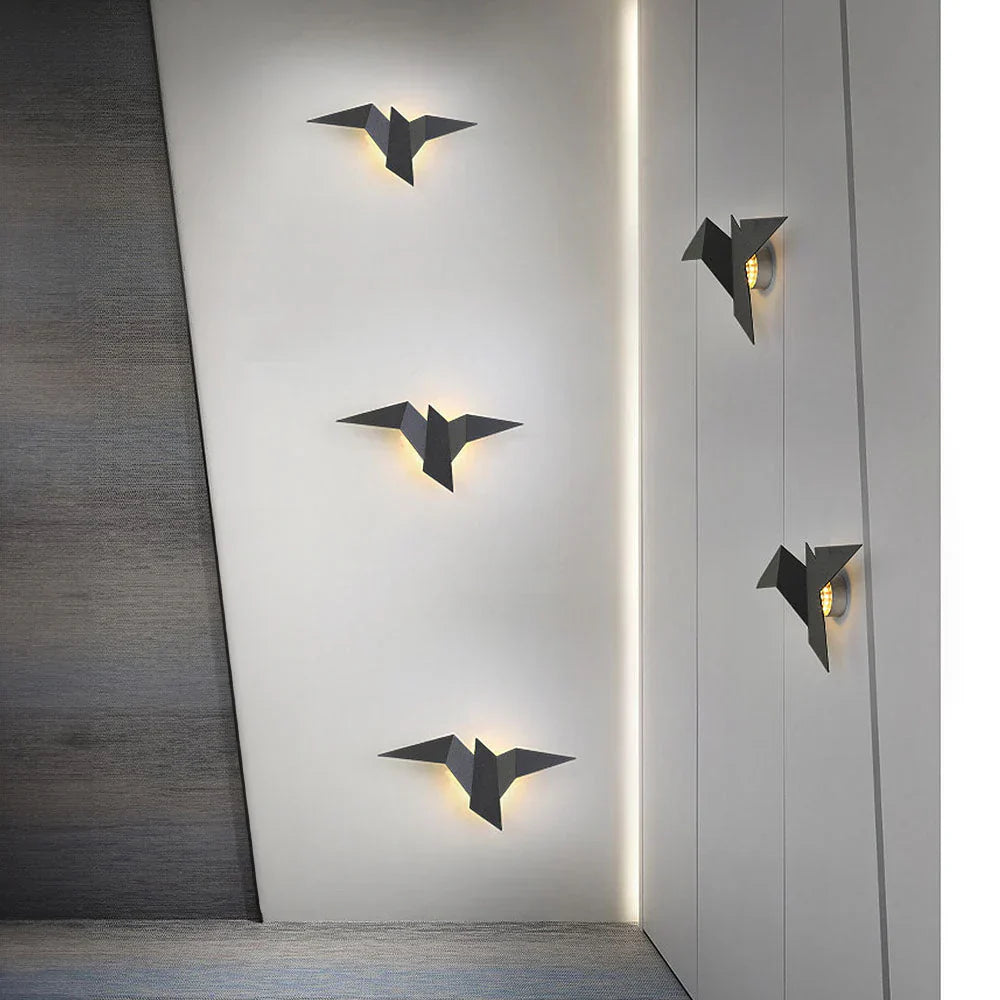 Moderne LED-væglampe med origami-fugl